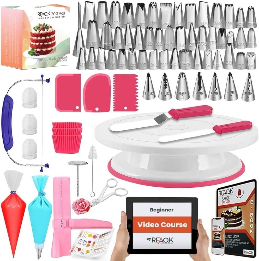 Ultimate 200PC Cake Decorating Kit for Beginners - Includes Turntable & Tips