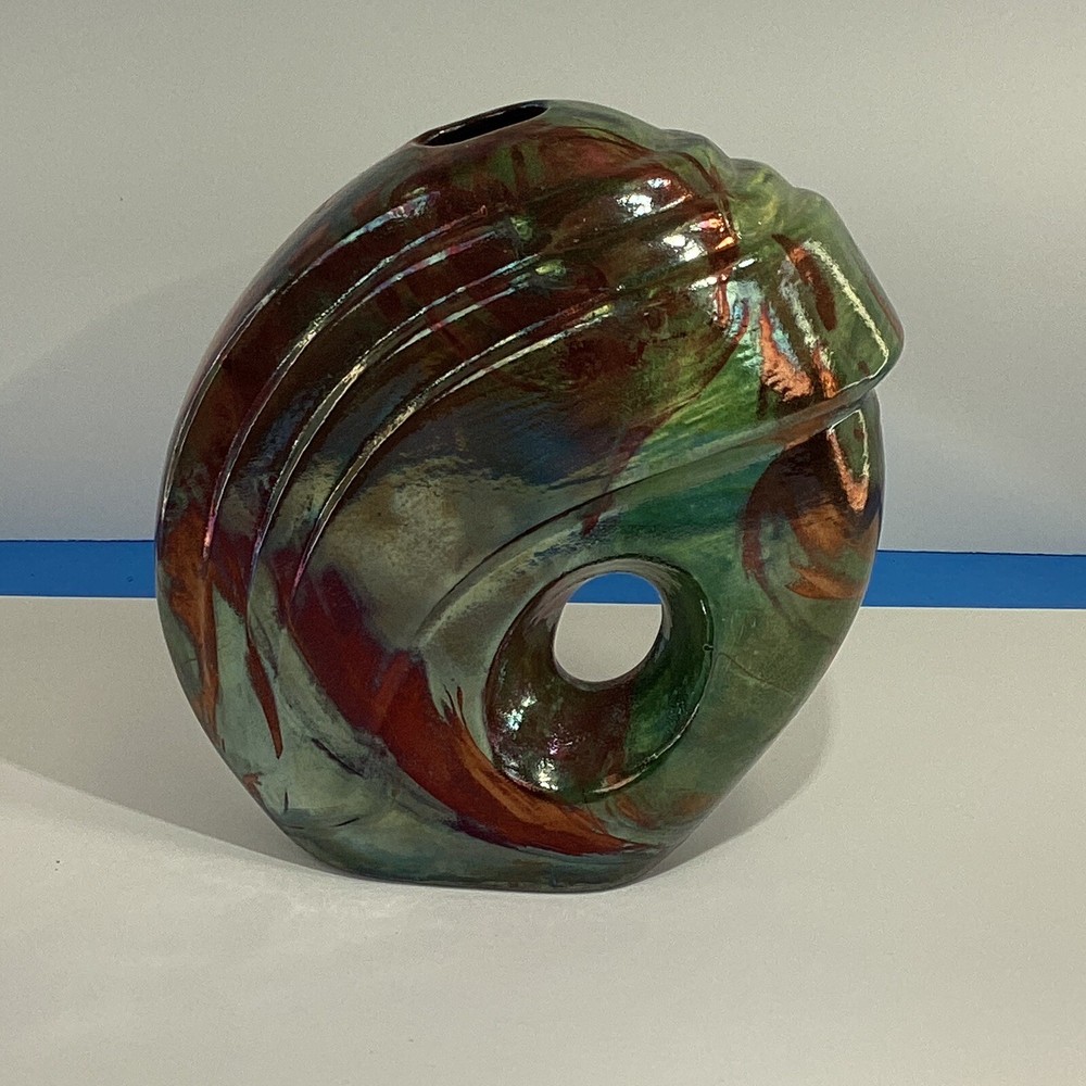 Signed Ruby Hansen 2012 raku pottery vase