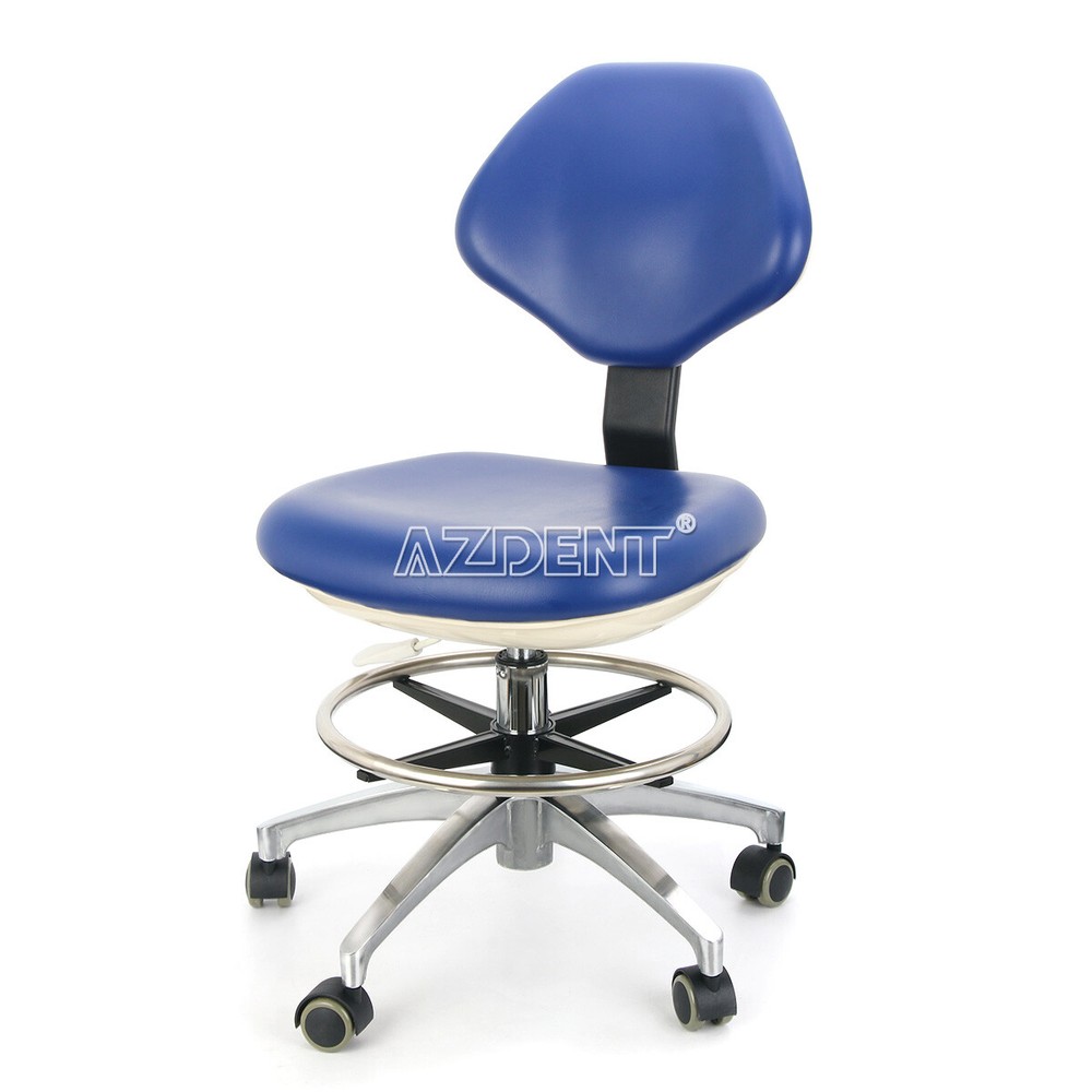 Dental Assistant Mobile Rolling Stool Adjustable Height Back Support PU Leather