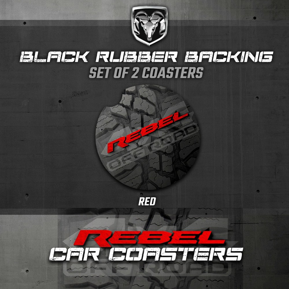 Ram Rebel Car Coasters - Red Logo - Rubber