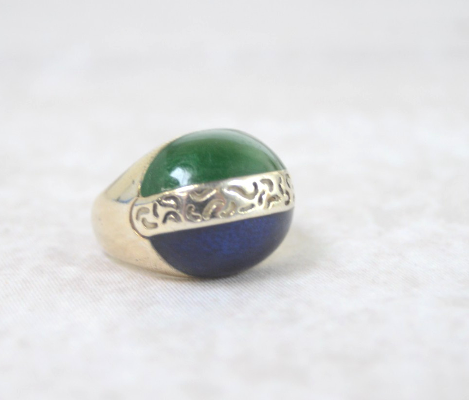.925 Sterling Silver Ring w/Malachite & Lapis Size 8.5