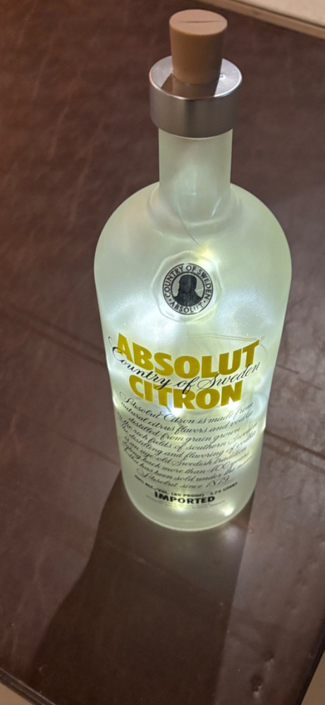 Frosted Absolut Citron Vodka Empty Bottle with Lights. Display