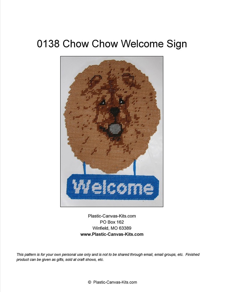 Chow Chow Dog Welcome Sign- Plastic Canvas Pattern or Kit