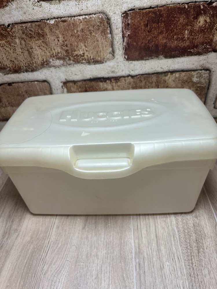 VTG Huggies Baby Wipes Hard Case White Empty Refillable Container