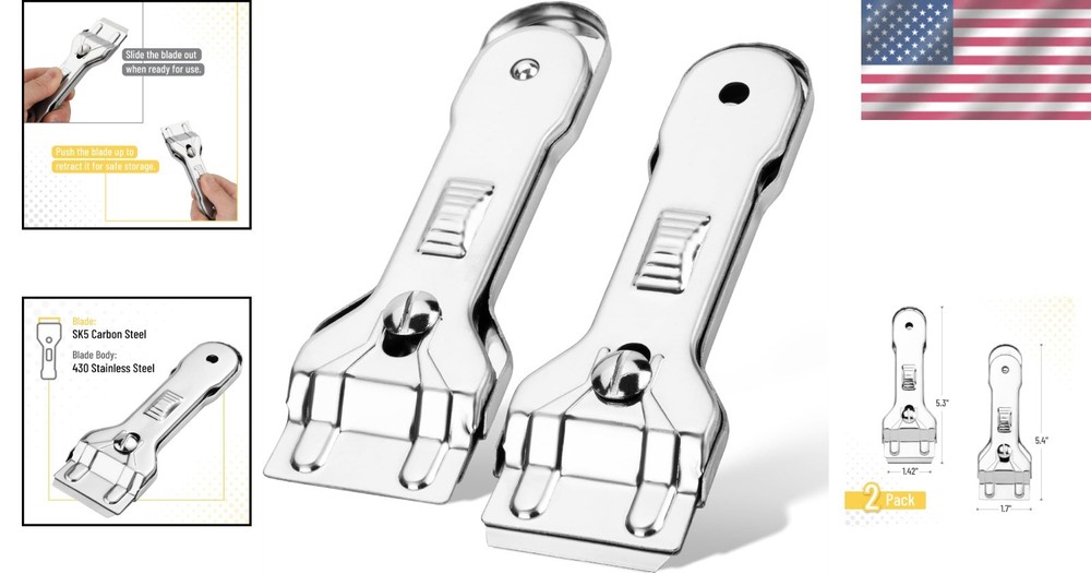 Bates 2-Pack Heavy-Duty Metal Razor Blade Scraper - Precision Tools for Cleaning