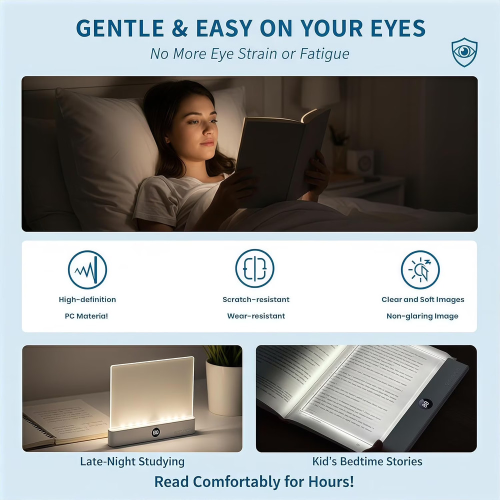 Book Light, Rechargeable Clear LED Flat Reading Light with 3 Colors Timer...