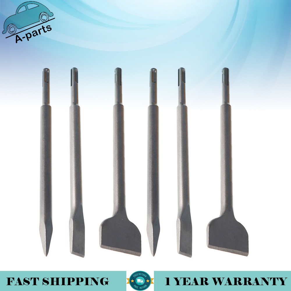 6-Pack Concrete Drill Bit Set Includes Point Chisel + 20mm & 40mm Flat Chisel