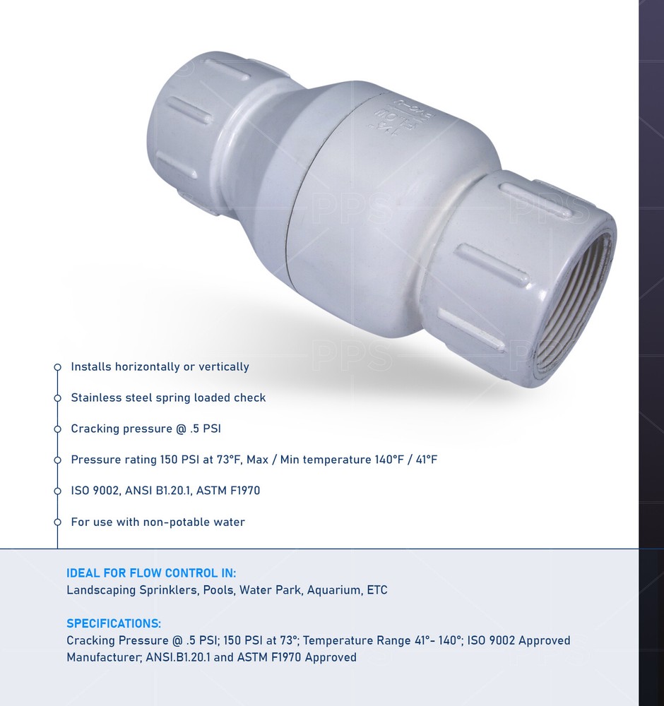 FIP White Plastic PVC Inline Check Valve for Backflow Prevention 1/4'' To 3/4''