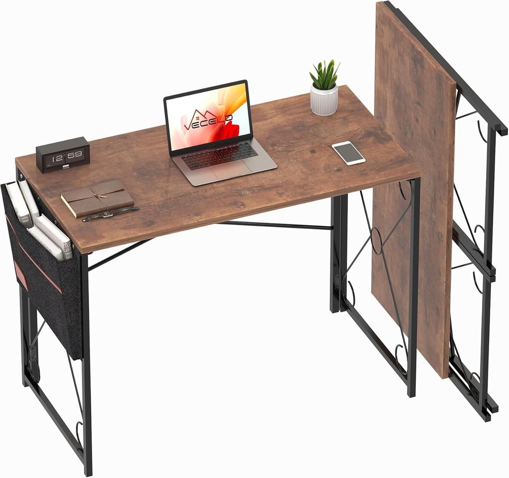 39 Inch Folding Desk Home Office Writing Computer Desk Study Table Brown