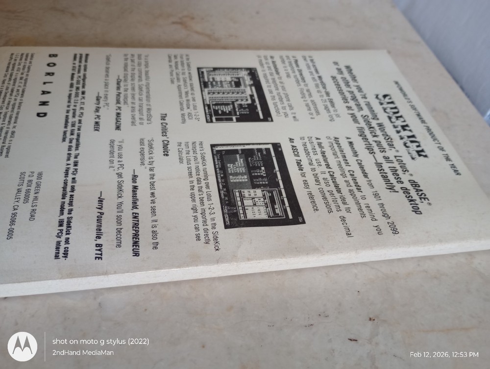 1985 BORLAND SIDEKICK PC/COMPUTER USER'S HANDBOOK (GUIDE) PB/PAPERBACK BOOK