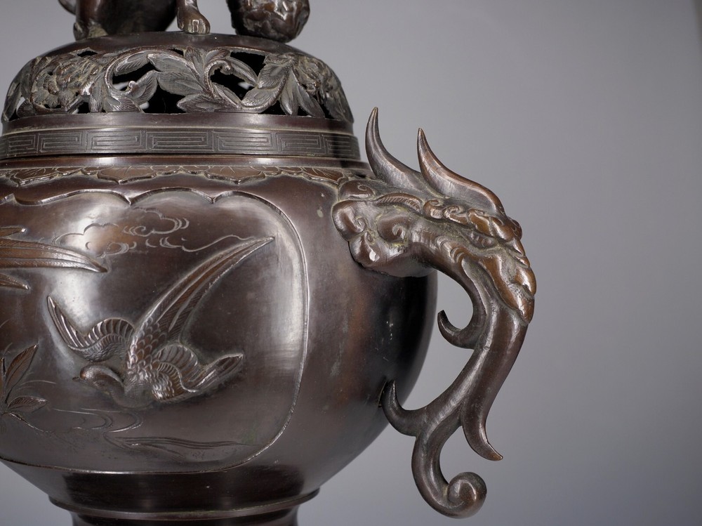 Large Antique Bronze Chinese incense burner censor, 21" tall signed