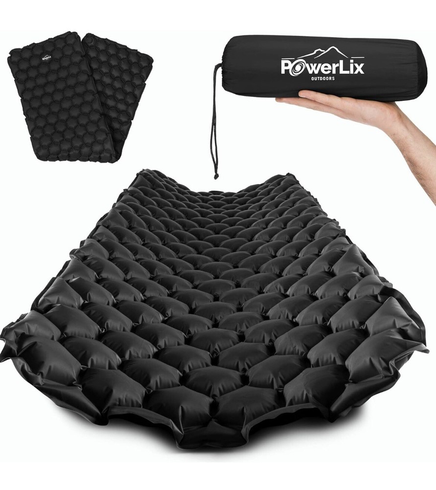 SLEEPING PAD Easy Inflatable Camping Mat, Black Light Weight, Compact, Powerlix