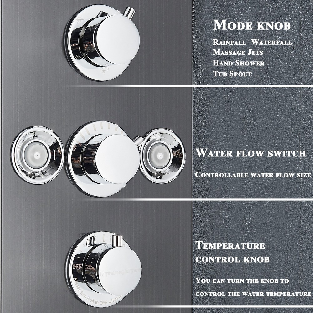 Black Shower Panel Tower System LED Rainfall Waterfall Massage Body Jets Faucet