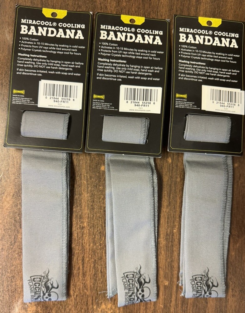 3 PACK OCCUNOMIX MIRACOOL FLAME RESISTANT COOLING BANDANAS - 940-FR11
