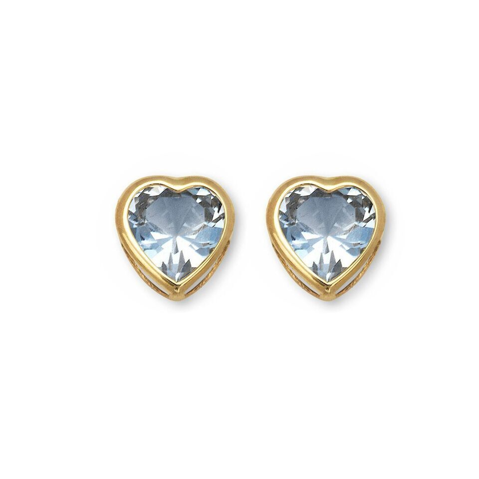 14K Solid Yellow/White Gold Heart Stud Earrings Birthstone