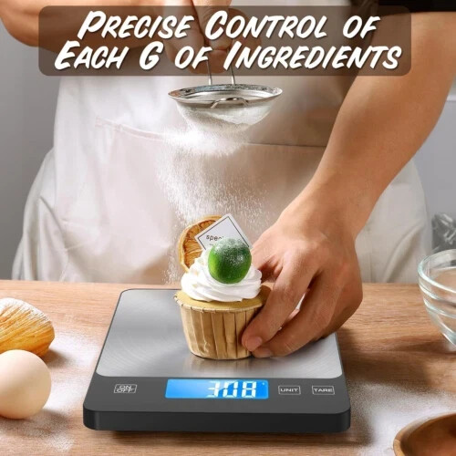 NASA-Grade 33lb Digital Kitchen Scale, Precisely Measures Grams Silver Black
