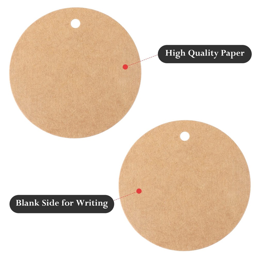 100PCS Kraft Paper Gift Tag with String,2.2'' round Paper Tags Blank Hang Tags B