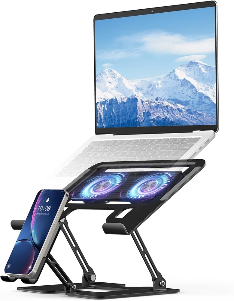 Laptop Stand with Fan, MacBook Cooling 2 Removable Silent Black