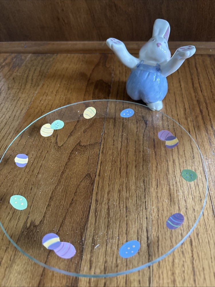 NOS NIB Sonoma 2 Pc. Spring Easter Glass Decorative Plate & Ceramic Bunny Rabbit