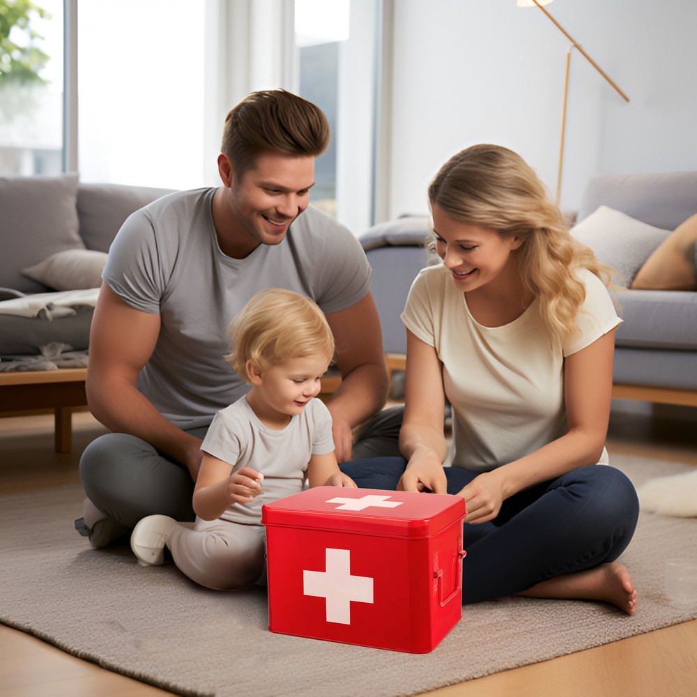Metal First Aid Empty Box, Medicine Storage Organizer with Removable Tray Handle