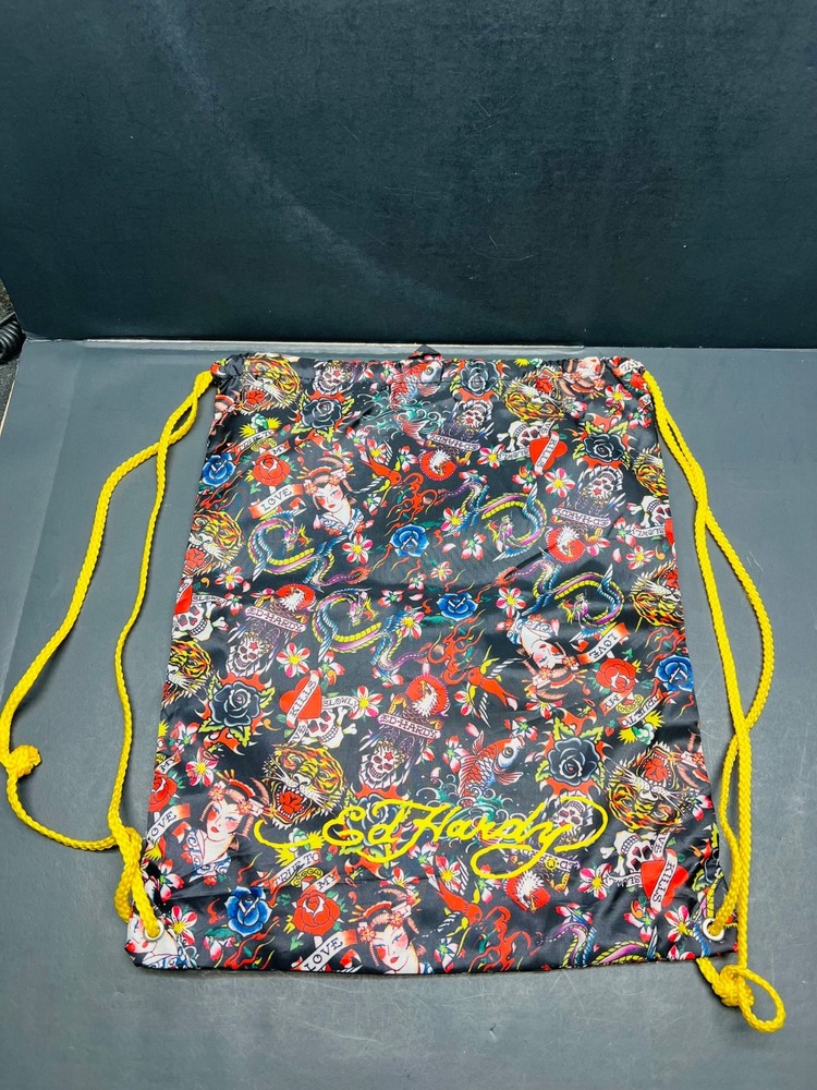 ed hardy nylon drawstring backpack love kills slowly