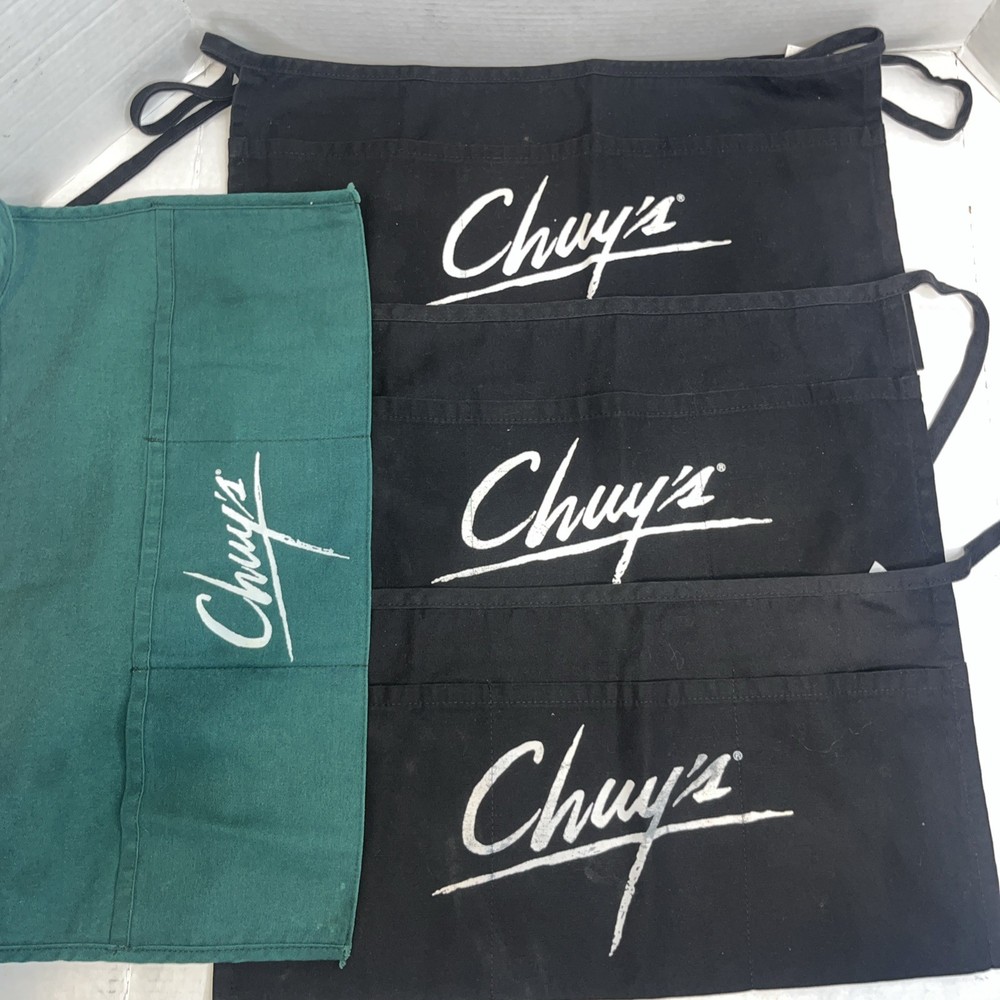 Chuy’s Tex-Mex aprons three black one green