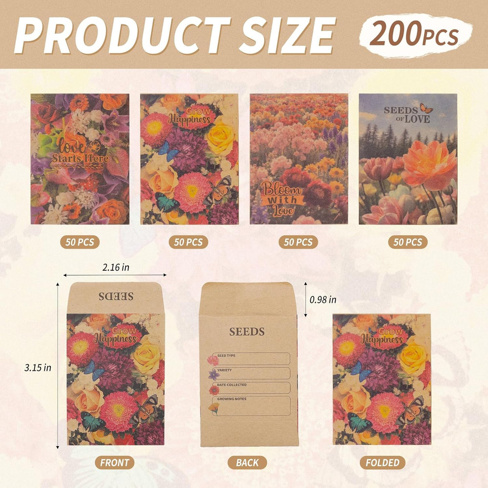 200 Pcs Seed Envelopes, Seed Packets Self-adhesive Sealing Small Seed Saving Env
