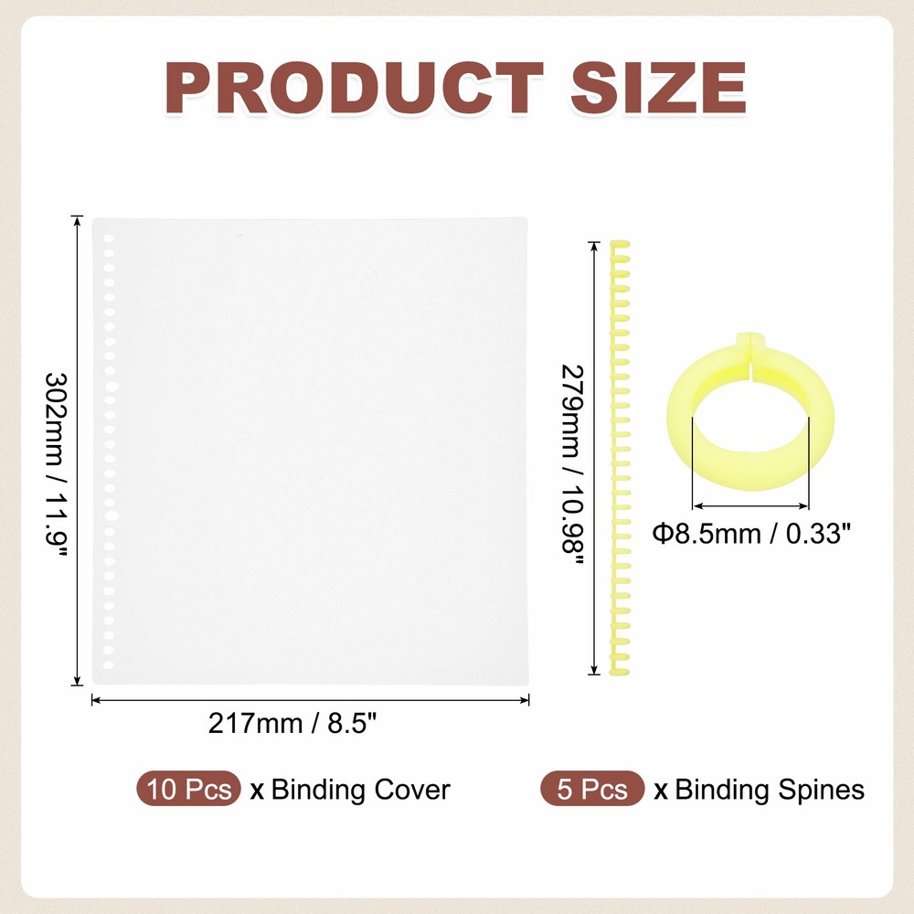 10Pcs Clear Presentation Binding Covers with 5Pcs 8.5mm Combs Kit, Yellow