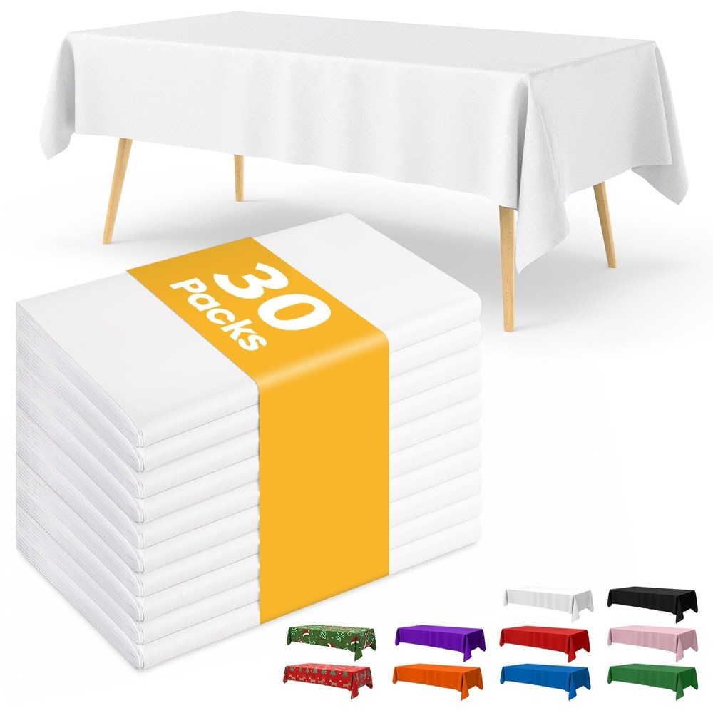 White Plastic Table Cloth - 30 Pack 54" × 108" Rectangle Disposable Tablecl