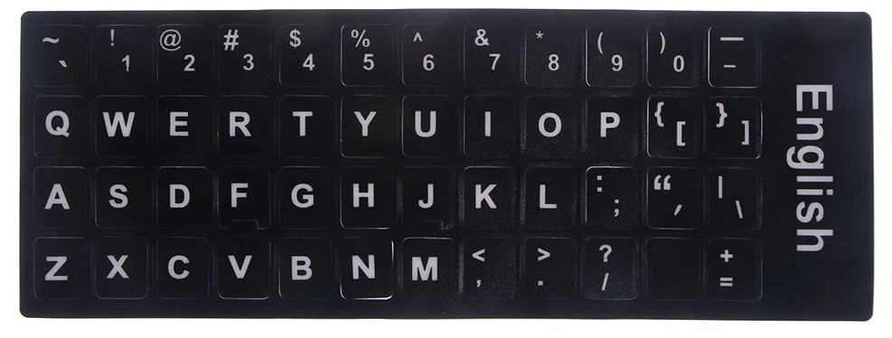 Replacement US English Keyboard Stickers - White on Solid Black, Durable