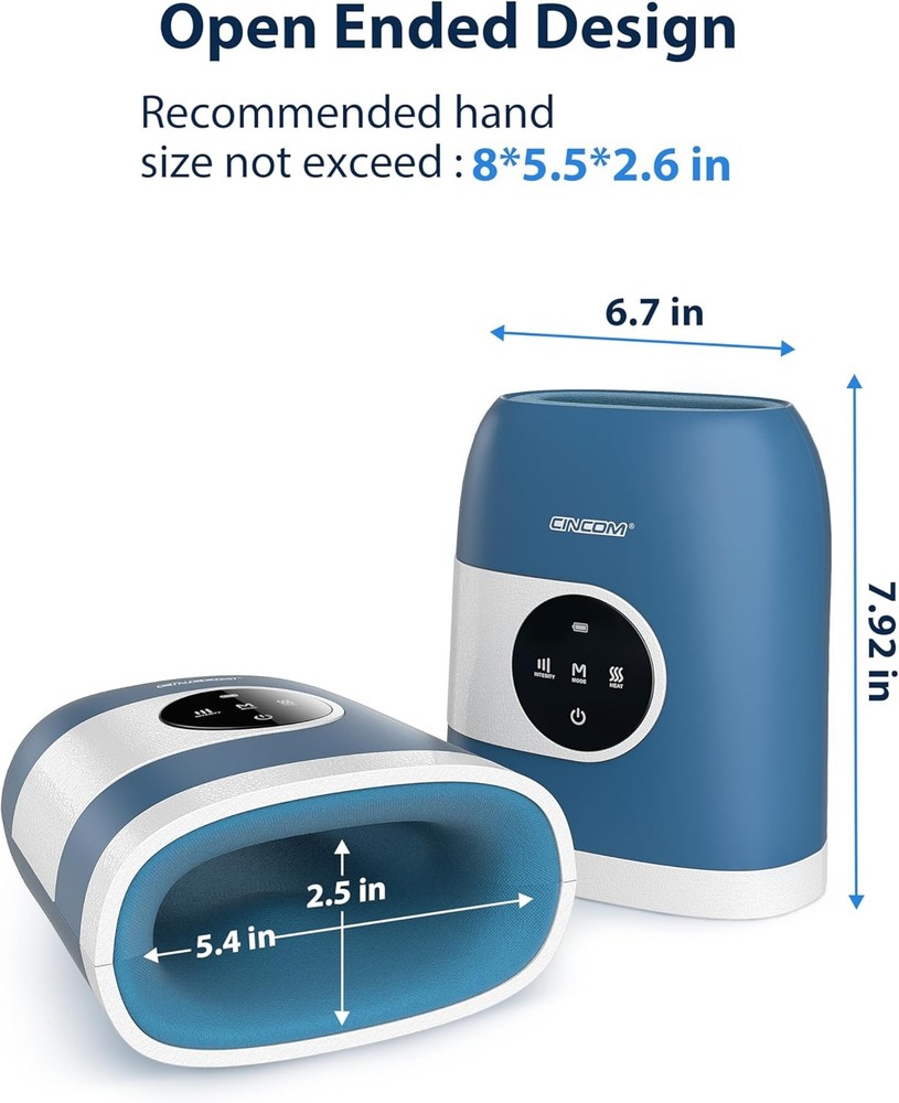 CINCOM Upgraded Hand Massager with Heat and Compression for Arthritis Blue