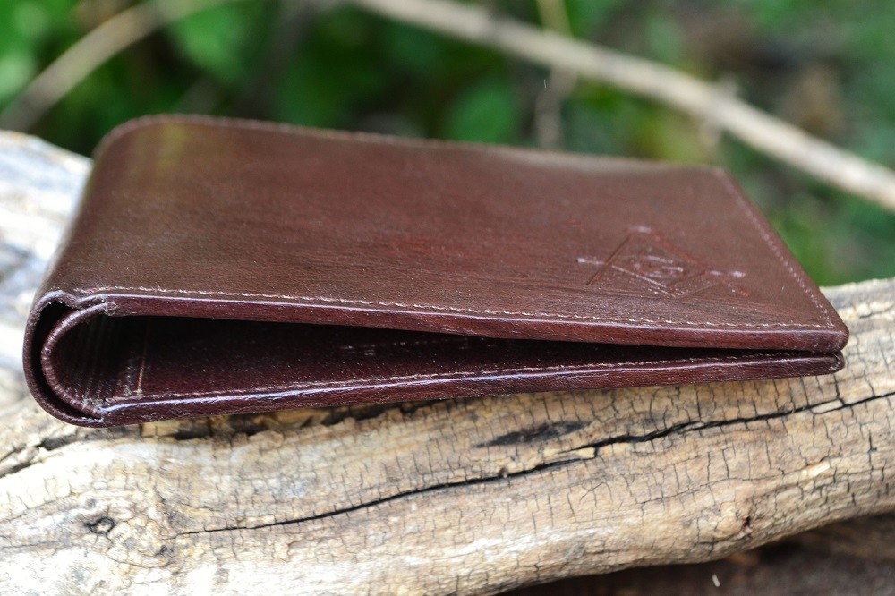 Masonic Brown Leather Bi-Fold Wallet - Mason - Embossed Square and Compasses
