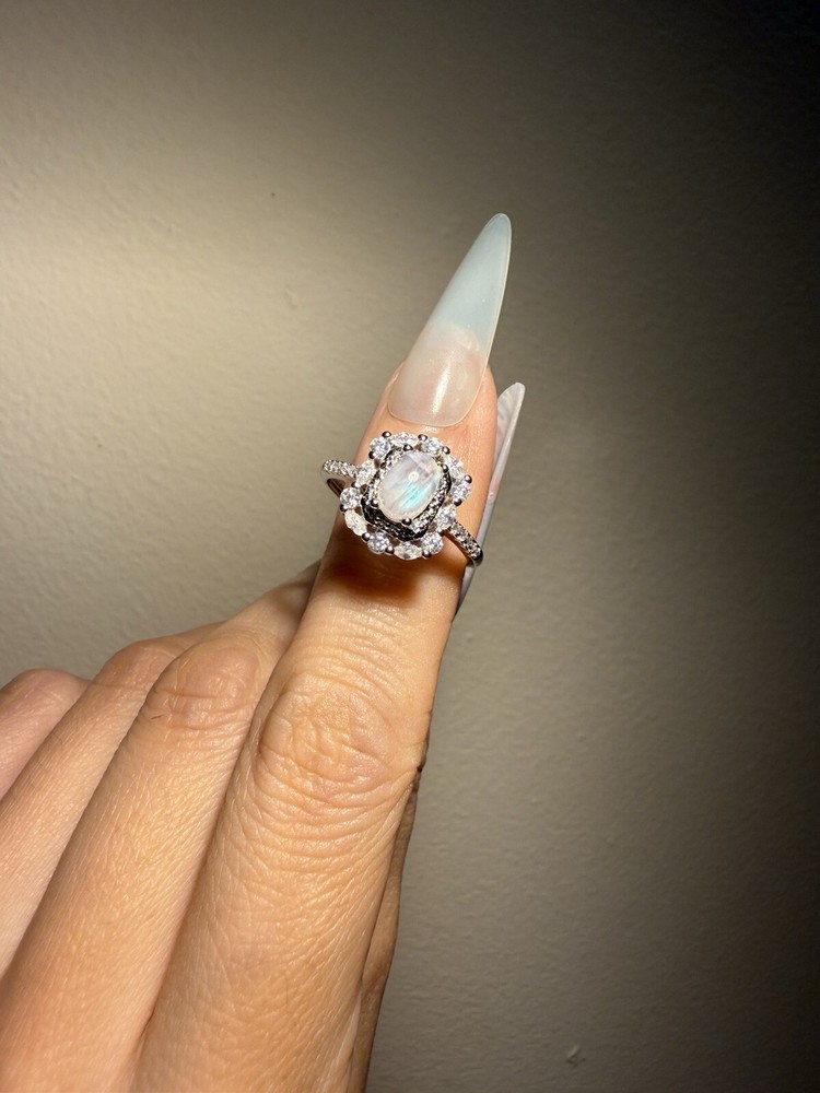 Sri Lanka Moonstone Ring/ Adjustable Silver-plated Ring