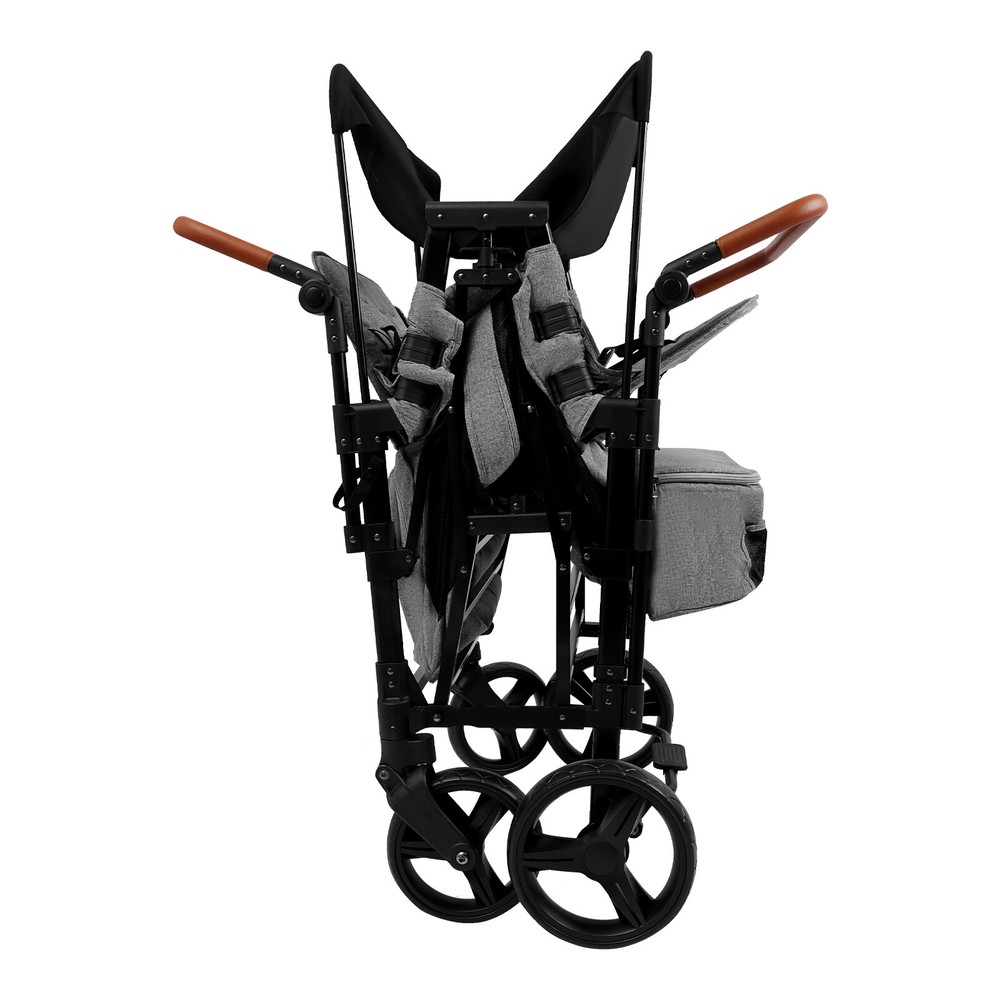 Wagon Stroller Push Pull Collapsible with Canopy for 4 Kids 0-6 Years Grey Black
