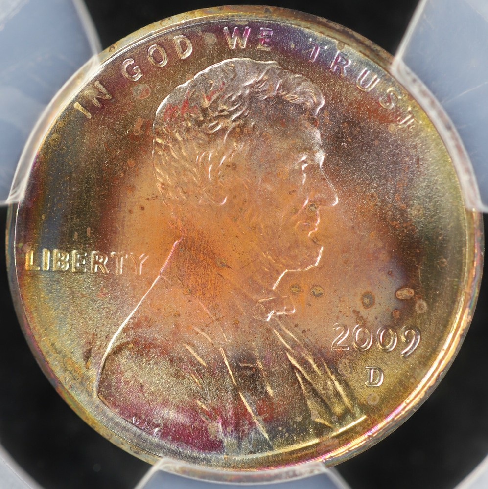 2009 D Lincoln One Cent Formative | Rainbow Monster Toning PCGS MS 65 RB Toned