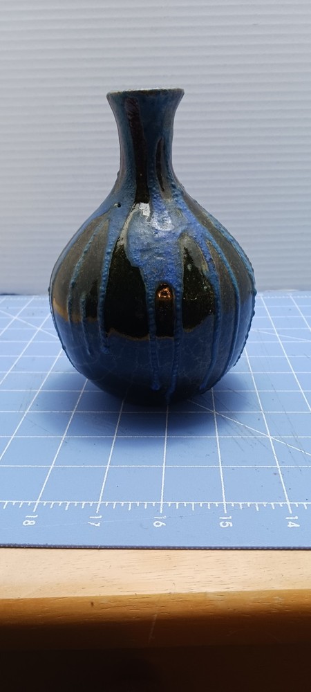 Vintage Handmade Blue Drip Studio Art Vase