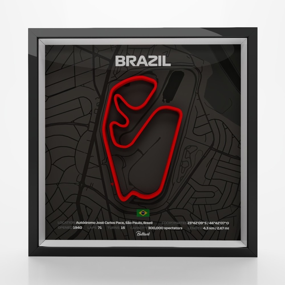 Brazil Interlagos 3D Shadow Box – Minimalist Formula One Wall Art