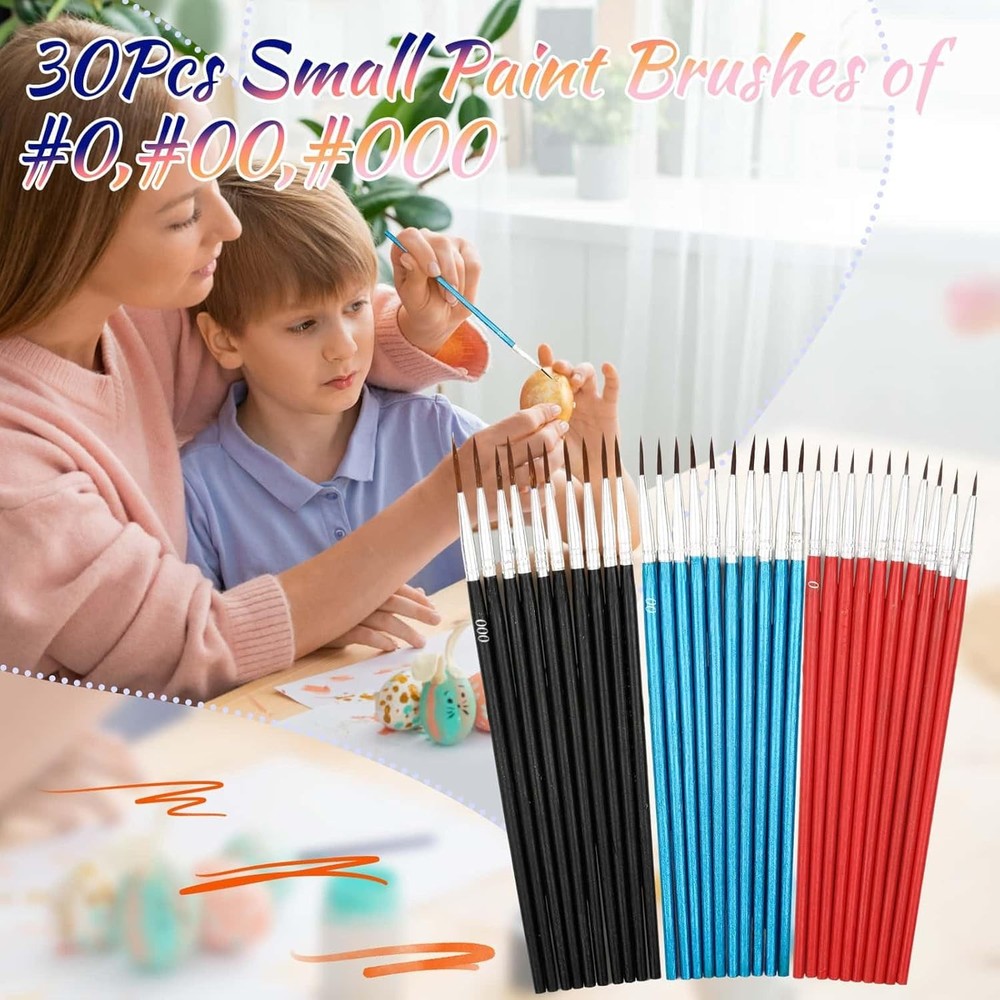 Anezus Tiny Detail Paint Brushes 30 Pcs Small, Medium, Large, Multicolor