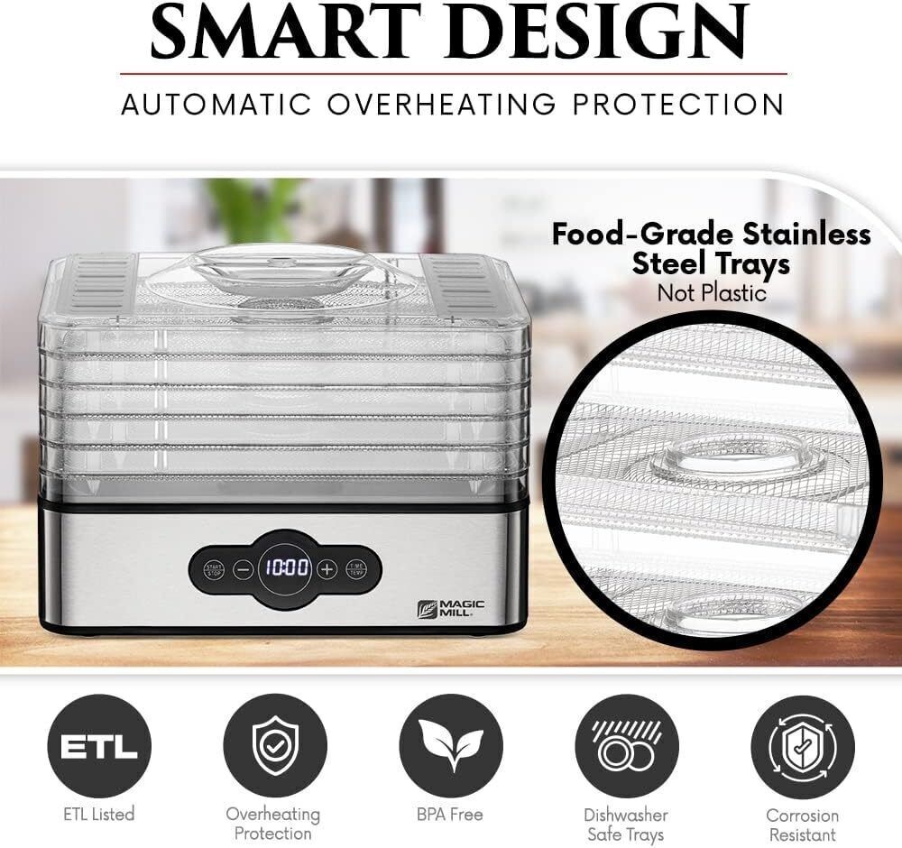 Electric Food Dehydrator Preserver Machine 5 Stackable Trays Digital Adjustable