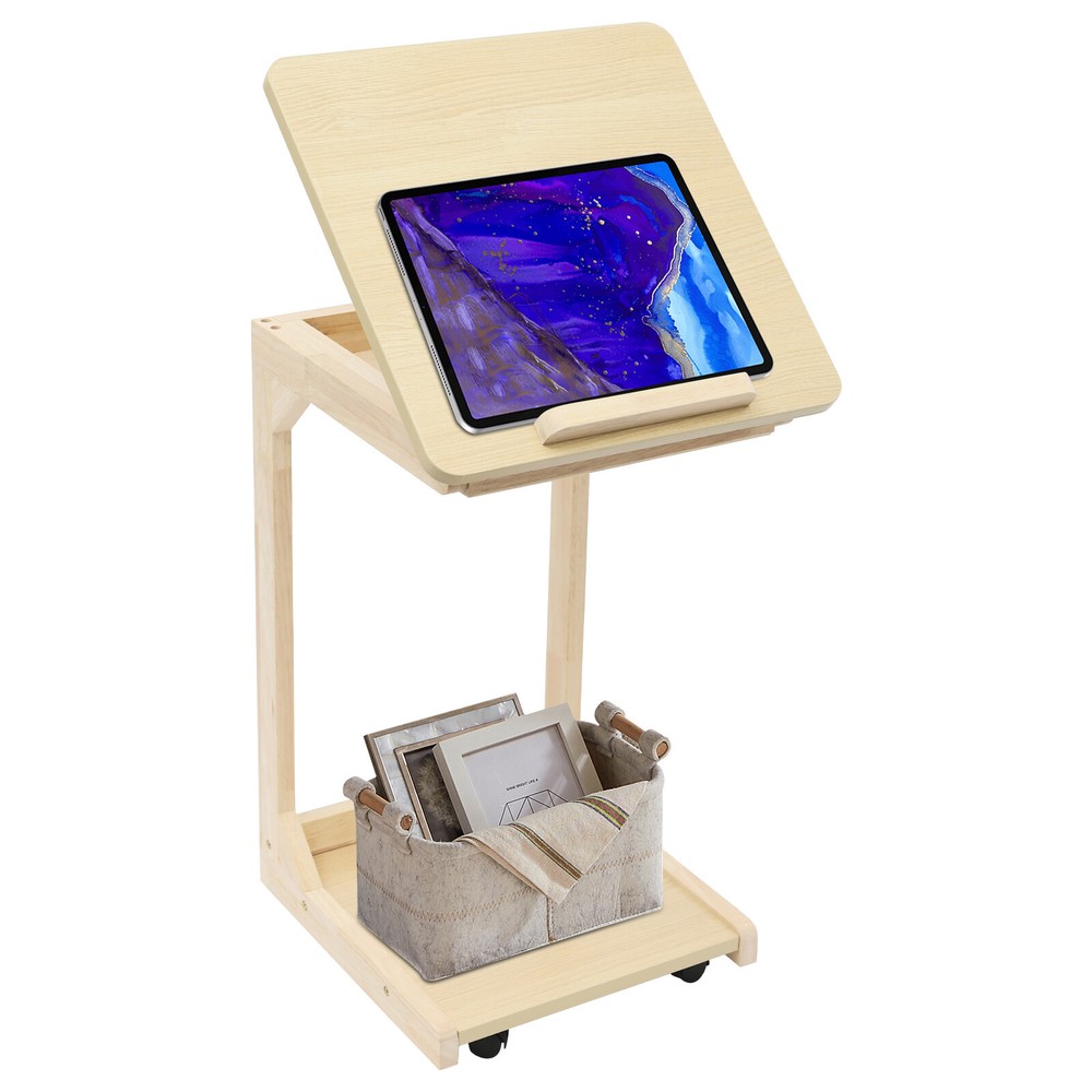 C-Shaped Couch Table Movable Bed/Sofa Side Table Adjustable Angle TV Tray Table