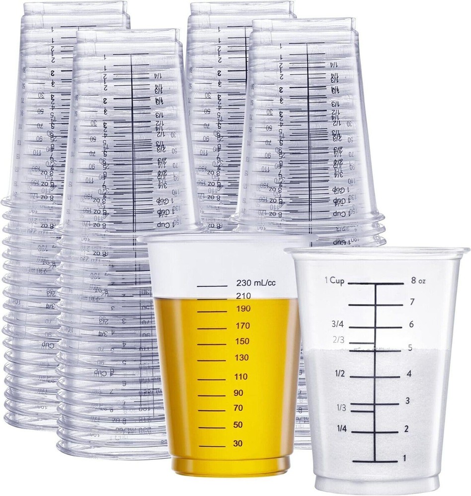 25 Pack Disposable Plastic Measuring Cups for Baking Cooking Epoxy Resin Mixing