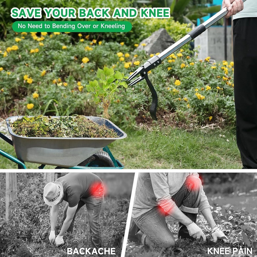 HBN Weed Puller Tool, 48" Stand Up Weeder Garden Tools & 4 Claw Steel Head