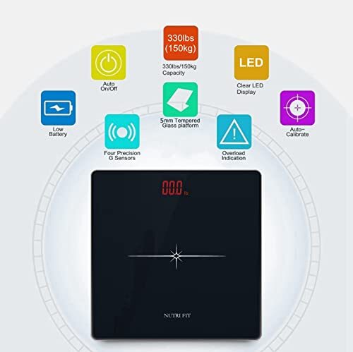 Precision Bathroom Weighing Digital Scale Step-On Technology Black