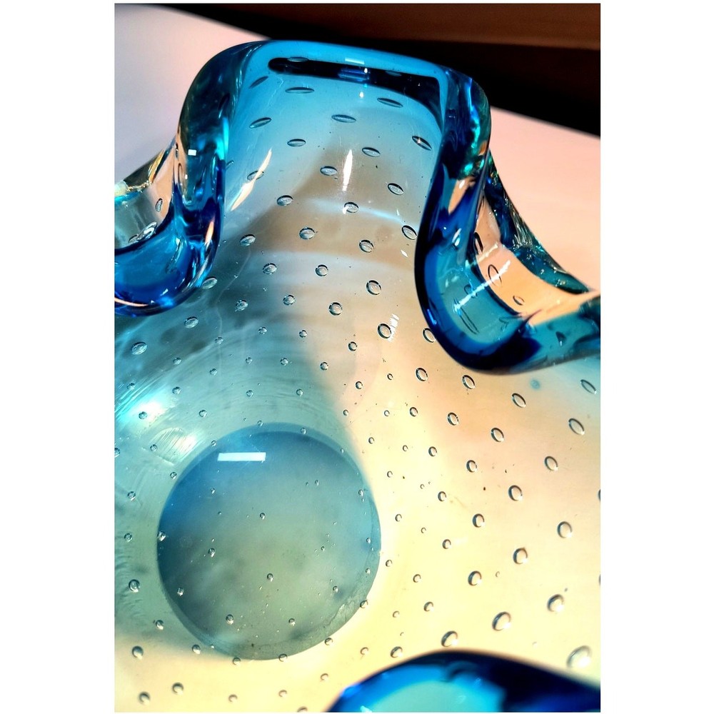 94. Blue Murano style Candy Dish Pinched with Bubbles