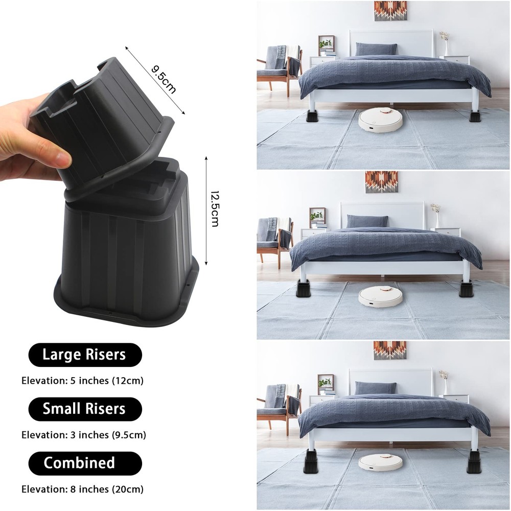 Bed Risers 8 Inch, Elevation in Height 3, 5, 8 inch, Stackable Bed Frame Rise...
