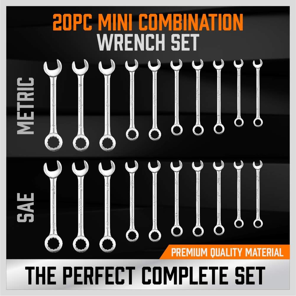20-Piece Mini Set, Small Set, Metric and SAE Mini Combination Sets