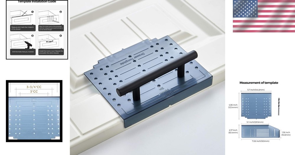 Cabinet Hardware Installation Template Set - Black Zinc Knobs and Pulls, 3 Si...