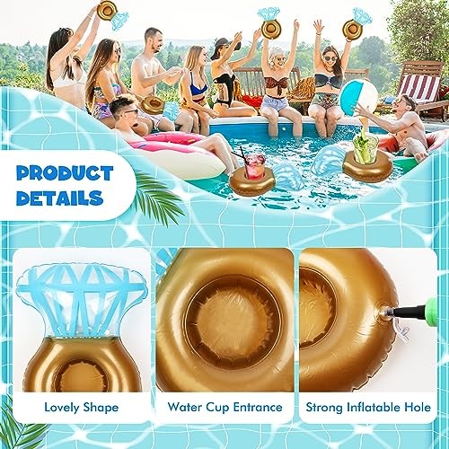 12Pack Ring Inflatable Drink Holder, Drink Floaties Floats Cup for blue