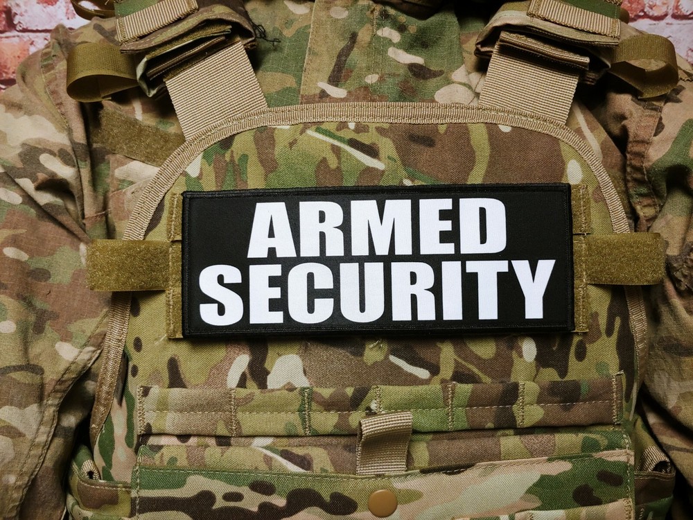 3x8" ARMED SECURITY Black White Hook Back Placard Patch Badge for Plate Carrier