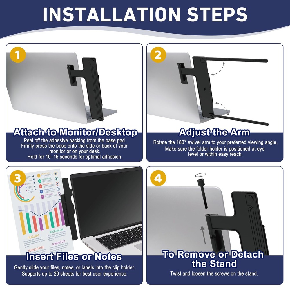 Monitor Mount Document Clip, Document Holder for Typing Clips to Laptops & Mo...